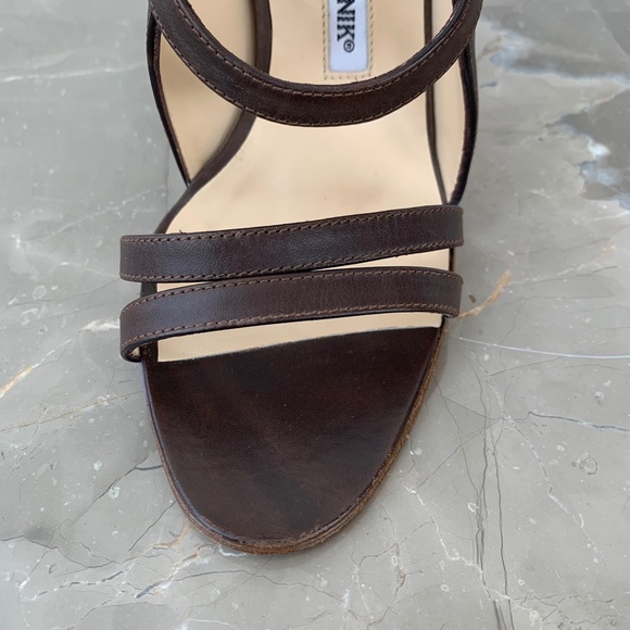 Manolo Blahnik Brown Leather Strappy Sandals, 36.5 - Picture 13 of 14